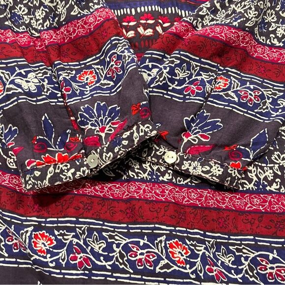 Beach Lunch Lounge Maroon And Navy Floral Boho Peasant Top Size Small - Picture 7 of 9